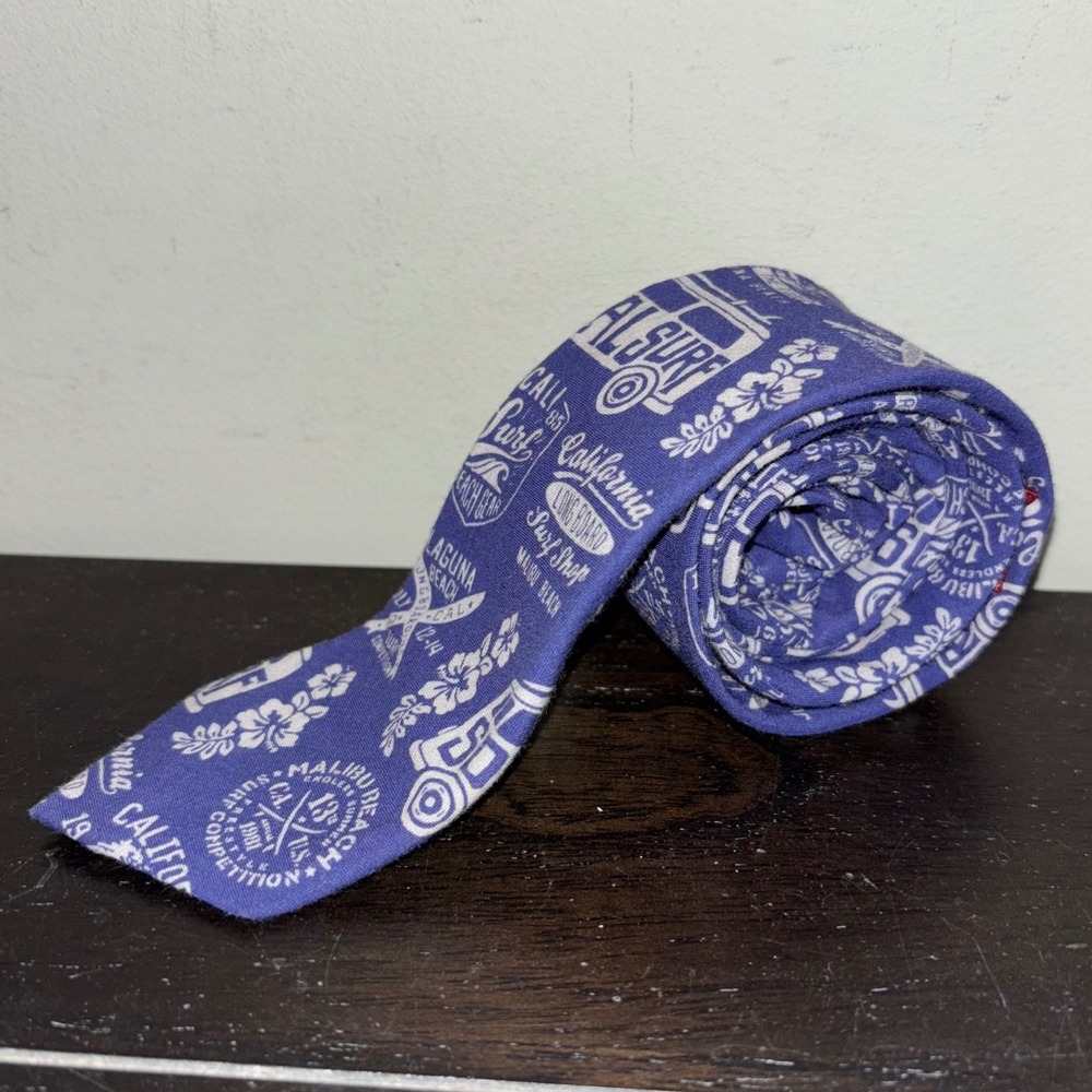 Original Penguin | Mens Tie | Surf California Long Board Beach | Blue Thin Tie
